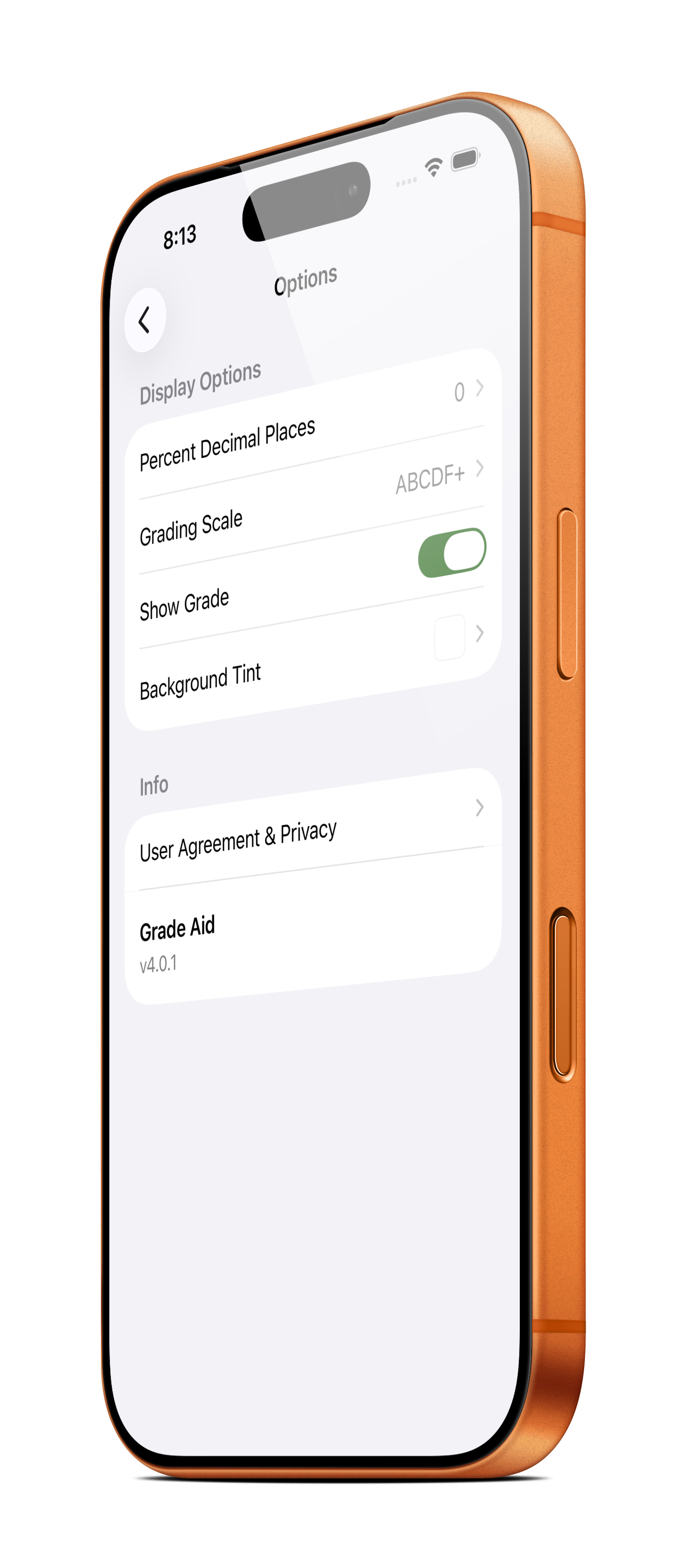 Grade Aid — options and settings